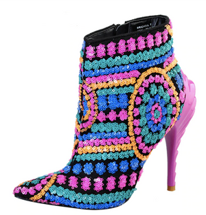 Sequined Cloth Fuchsia/Gold Bling Paillette High Heels