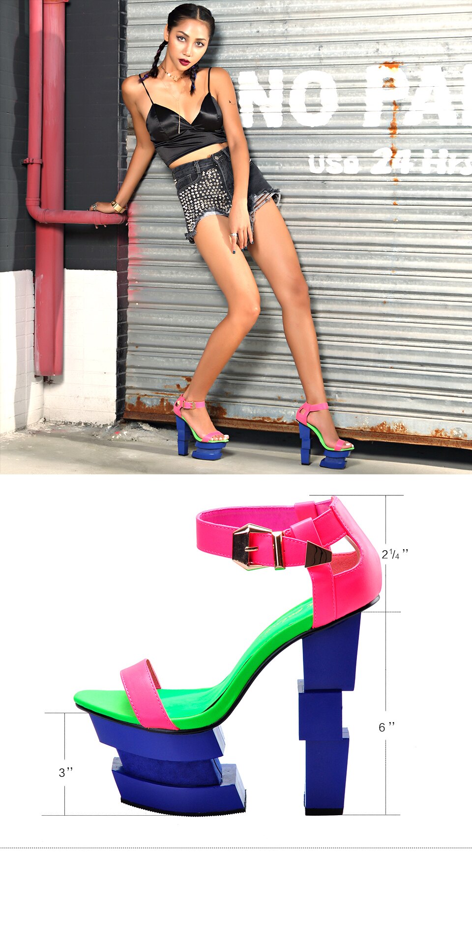 Multi-Color Chunky Platform Heels