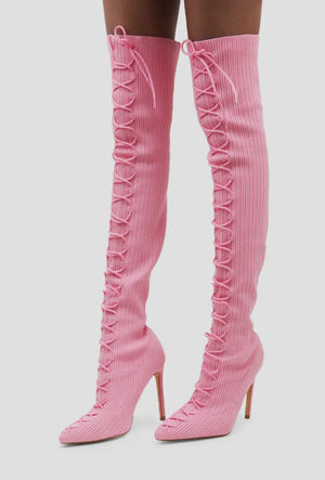 Pink Knit Stiletto Boot