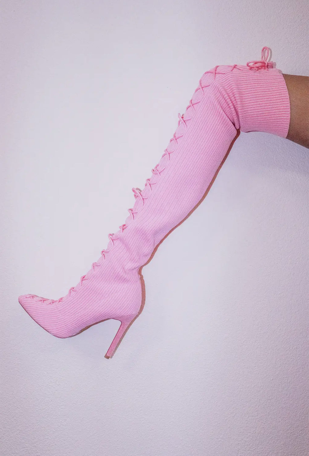 Pink Knit Stiletto Boot