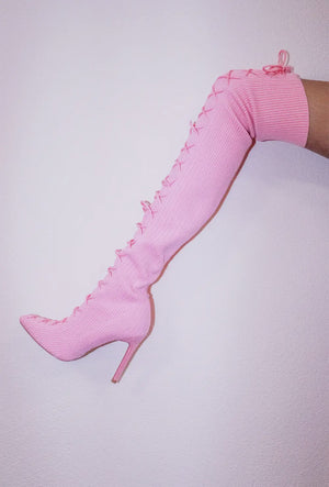 Pink Knit Stiletto Boot