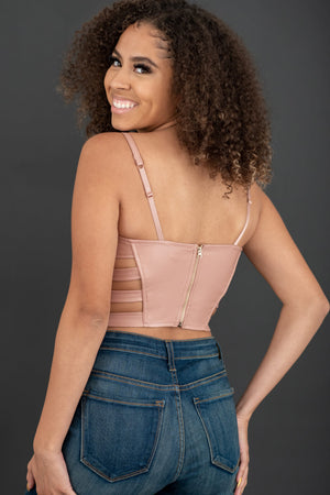 Ready to Go Faux Leather Strappy Bustier Crop Top