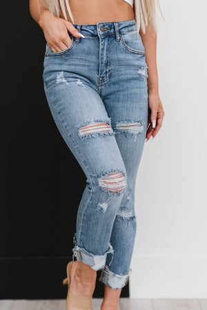 RISEN Taking It Easy Full Size Run Distressed Straight Leg Jeans