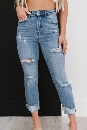 RISEN Taking It Easy Full Size Run Distressed Straight Leg Jeans