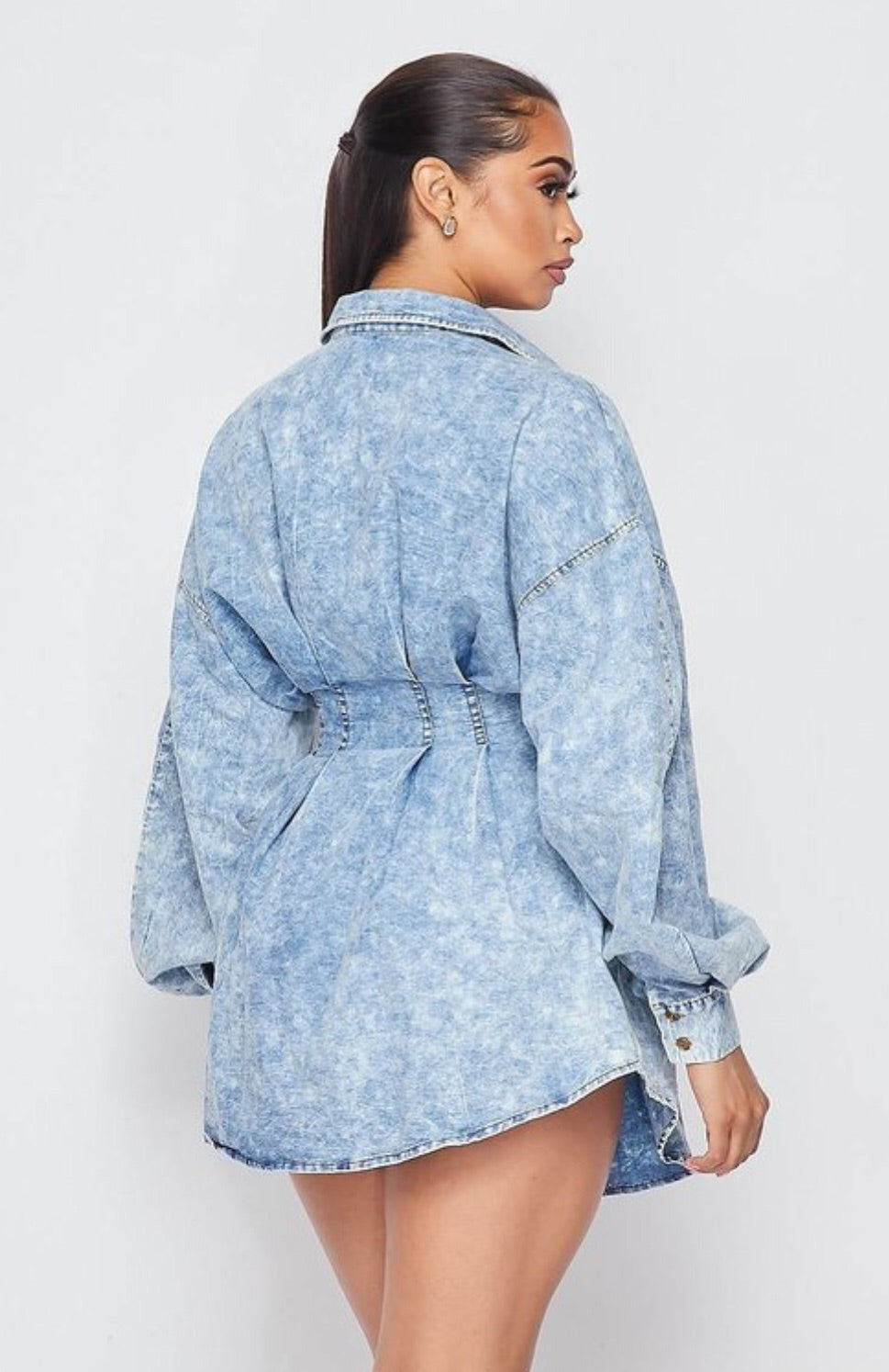 Acid Blue Long Sleeve Jean Style Dress