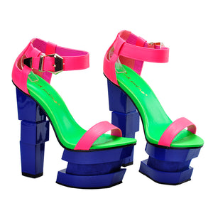Multi-Color Chunky Platform Heels