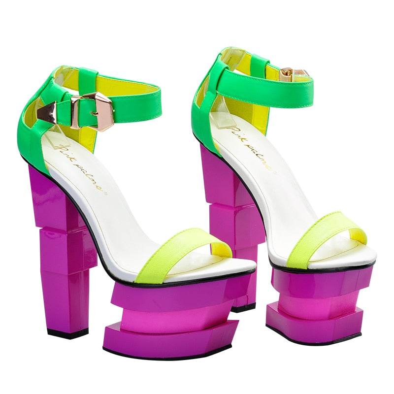 Multi-Color Chunky Platform Heels