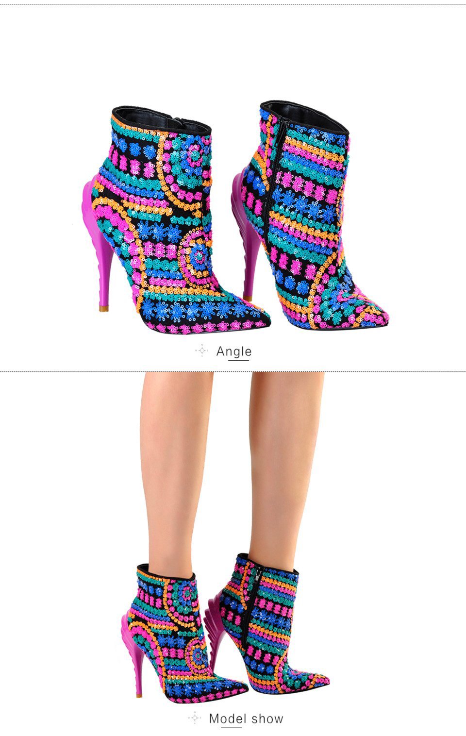 Sequined Cloth Fuchsia/Gold Bling Paillette High Heels