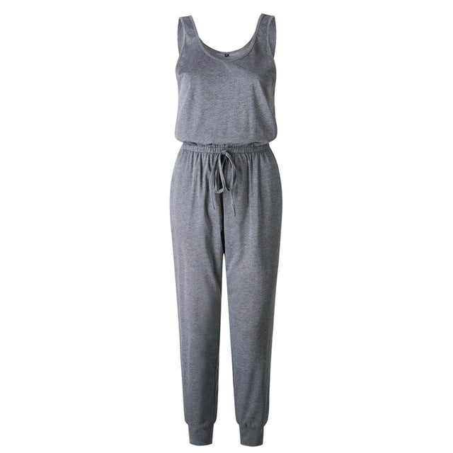 Sleeveless Laced Up Belt Jumpsuit Romper w/Pockets