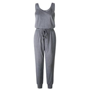 Sleeveless Laced Up Belt Jumpsuit Romper w/Pockets