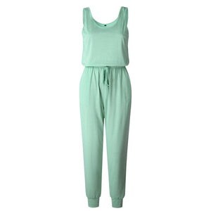 Sleeveless Laced Up Belt Jumpsuit Romper w/Pockets