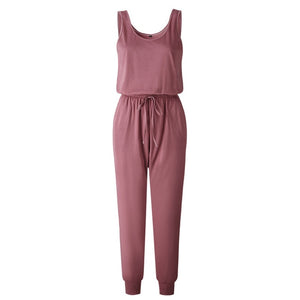 Sleeveless Laced Up Belt Jumpsuit Romper w/Pockets