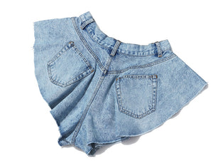 Casual Denim Shorts Skirts with High Waist and Ruffle Hem