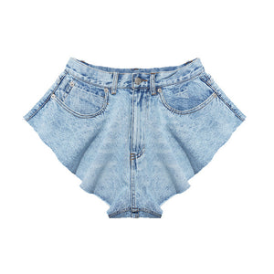 Casual Denim Shorts Skirts with High Waist and Ruffle Hem